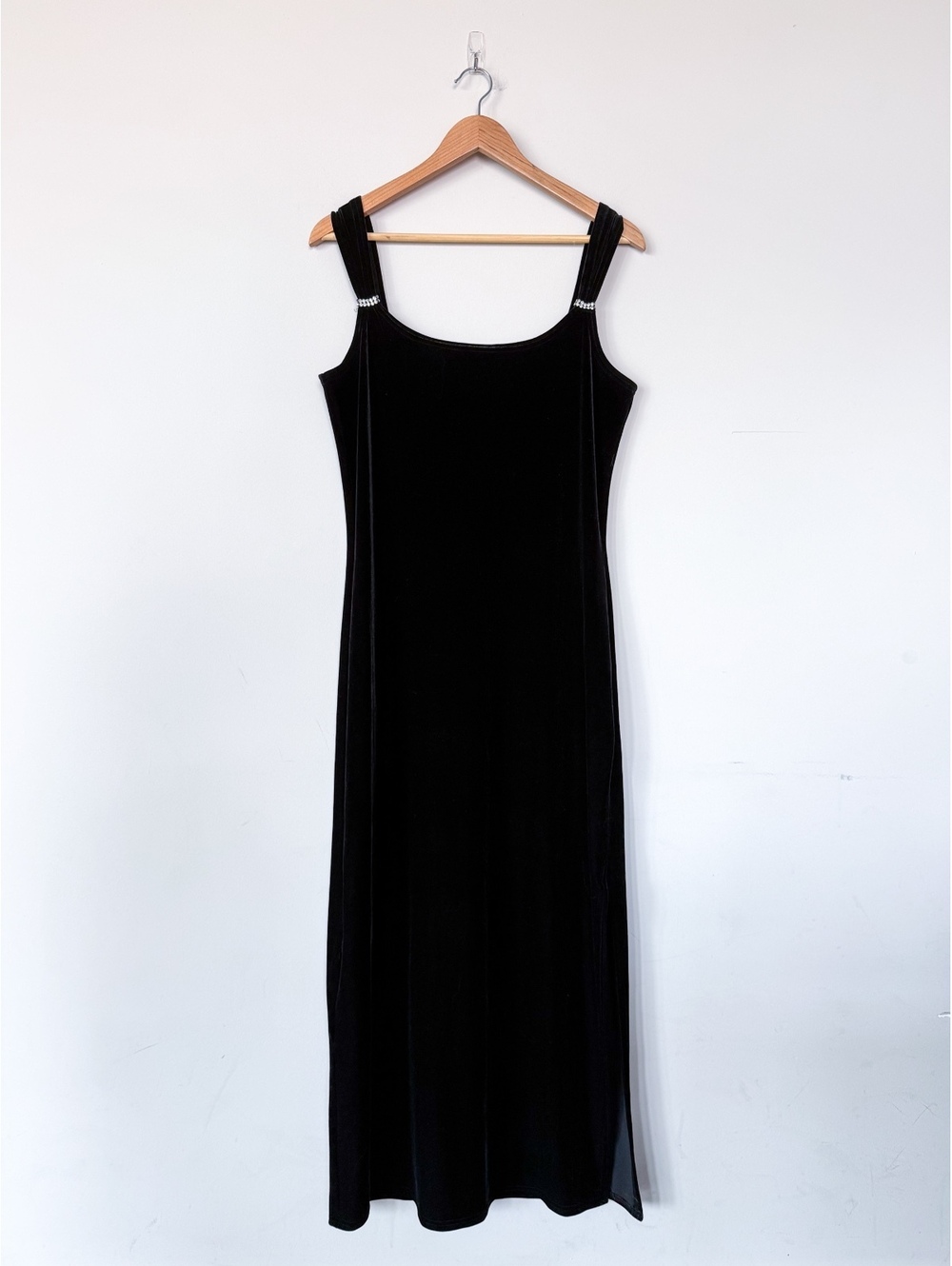 Fashion Bug Y2K VTG Pull On Velvet Long Maxi Dress Whimsigoth Gem Side Slit